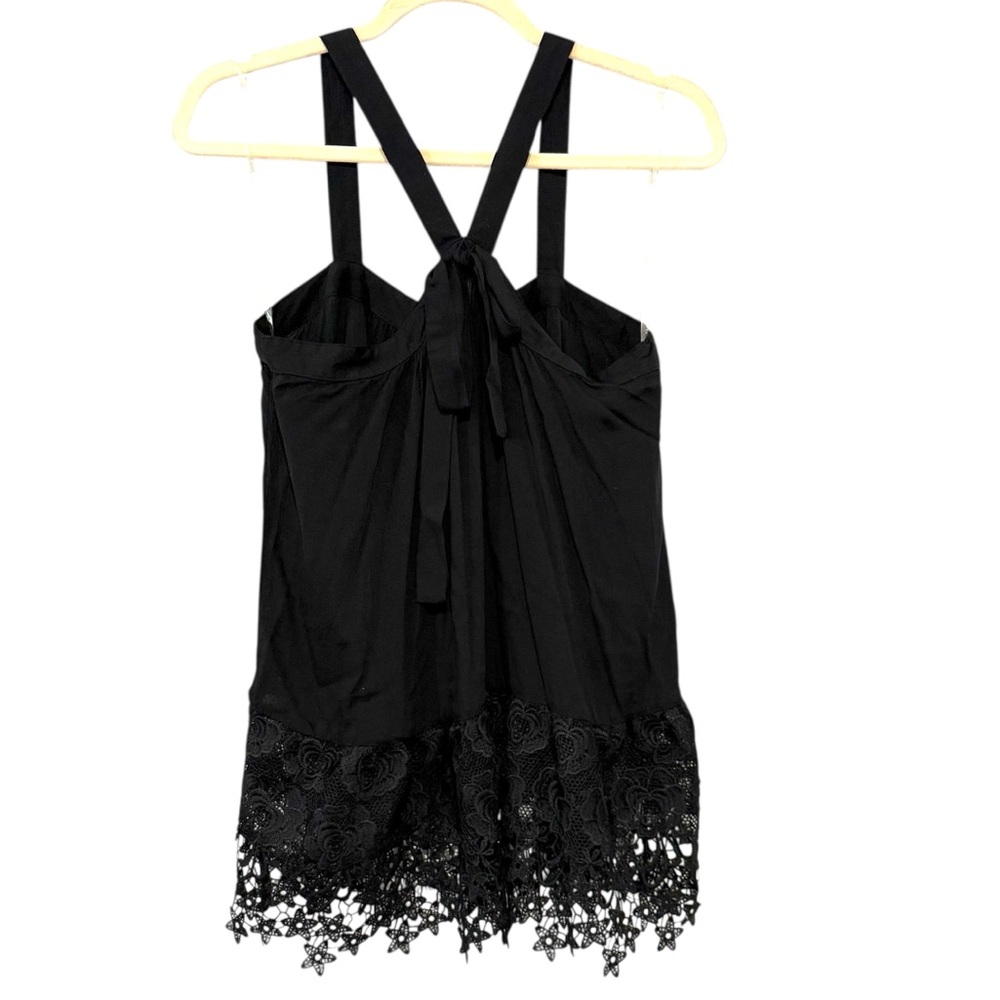 NWT Entro Small Black Crochet Lace Hem Babydoll Tank Top Bow Tie Neckline Rayon